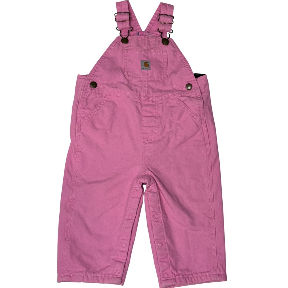 Carhartt Girls Overalls Flannel Lined Pink Canvas 12M Pink Cotton Canvas